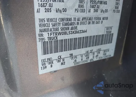 2003 Ford F-150 Lariat/Xlt from USA, damaged, VIN 1FTRW08L53KB62364